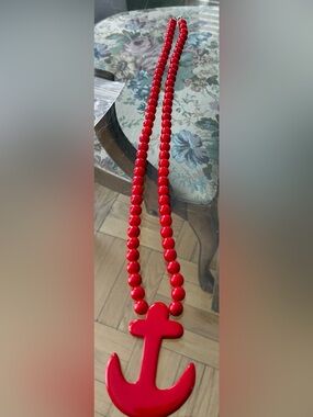 Bold Red Anchor Bead Necklace